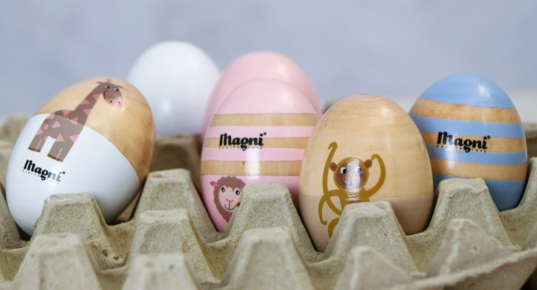 Rytme-egg av tre Noahs Ark 4. stk.