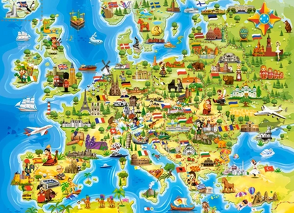 Castorland puslespill for barn: Kart over Europa med severdigheter 100 brikker