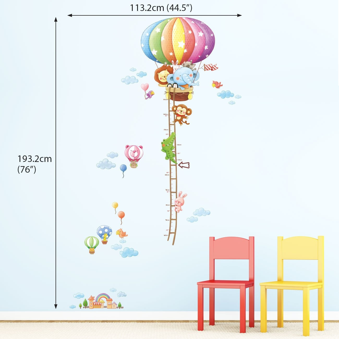 Wallstickers barnerom Høydemåler varmluftsballonger