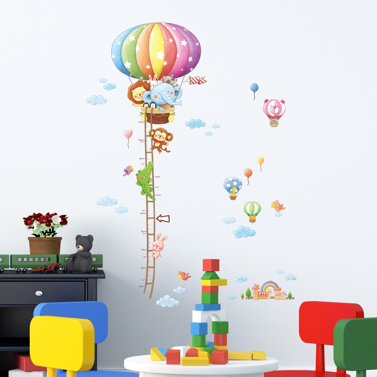 Wallstickers barnerom Høydemåler varmluftsballonger