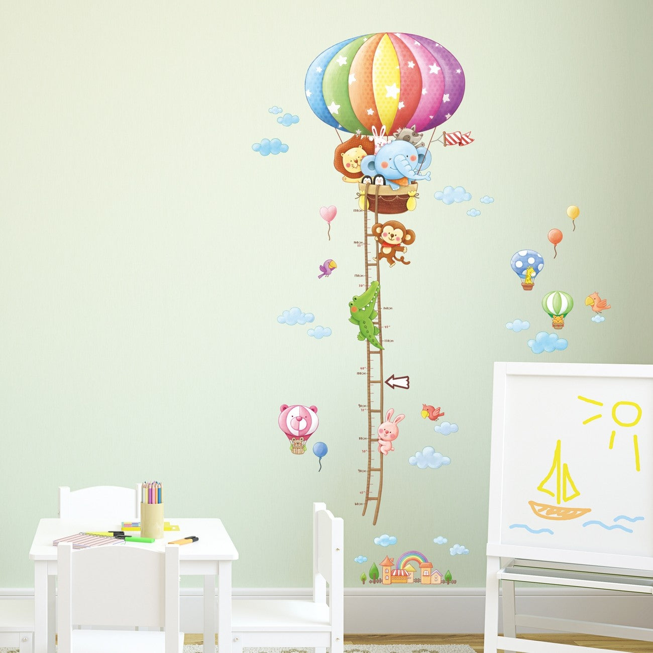 Wallstickers barnerom Høydemåler varmluftsballonger