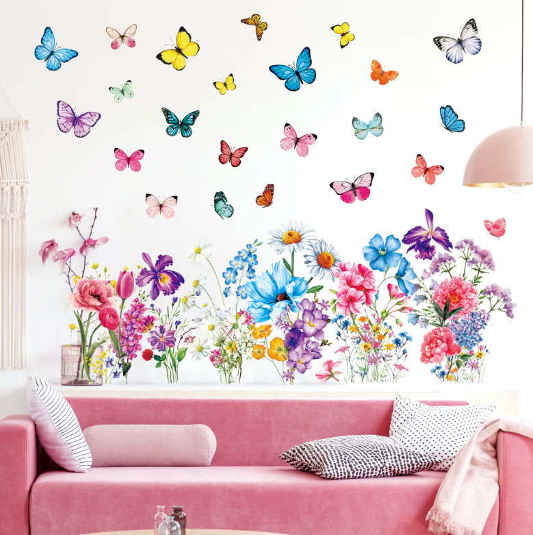 Wallstickers Blomster og sommerfugler