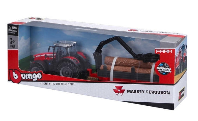 Bburago Massey Ferguson 8740S traktor med tømmerhenger