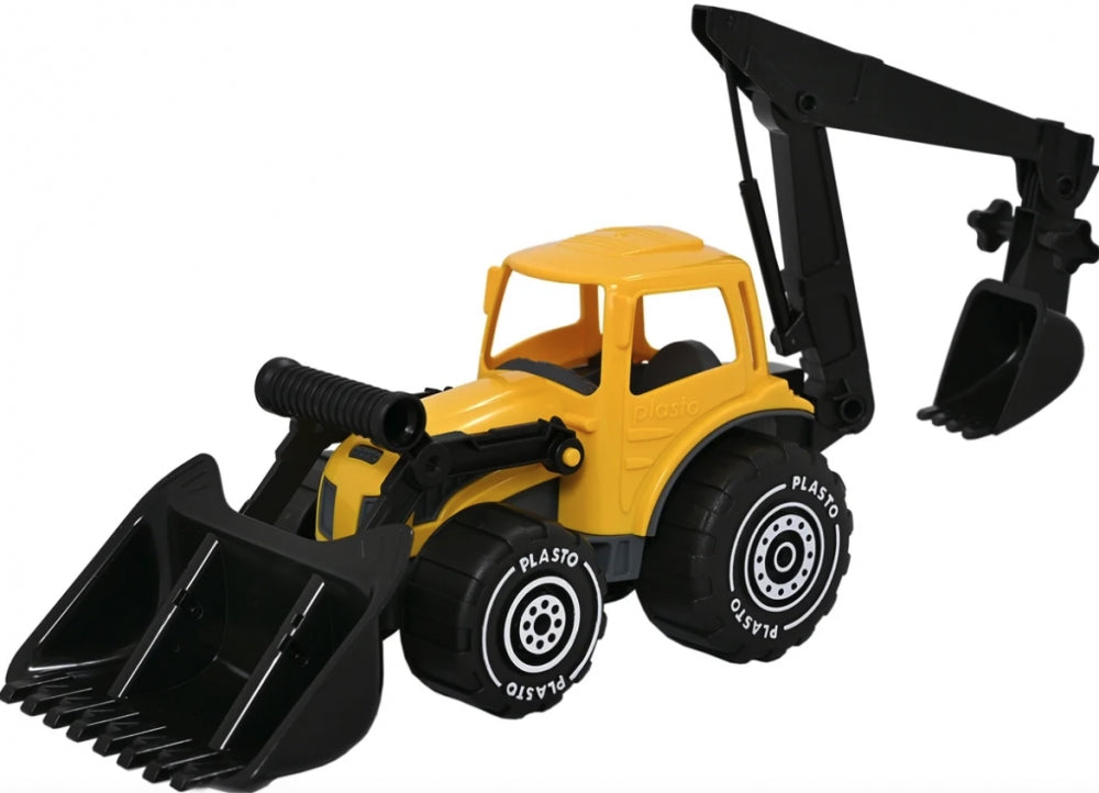 Plasto traktor med fronlaster og graver