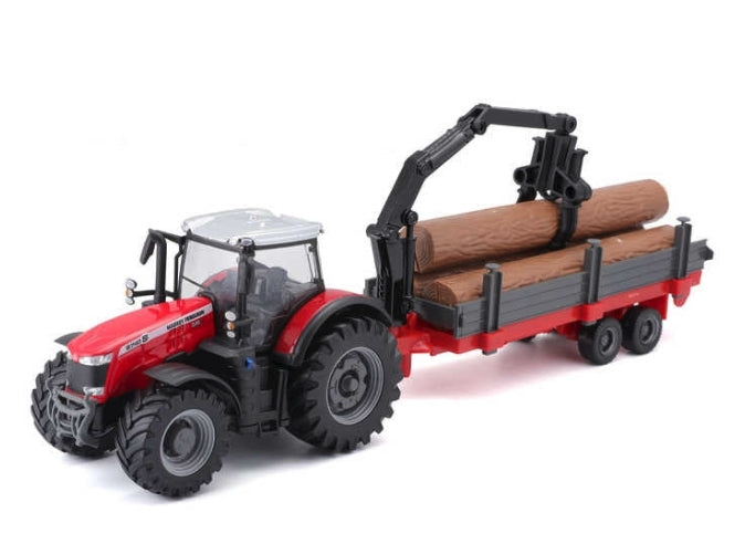 Bburago Massey Ferguson 8740S traktor med tømmerhenger