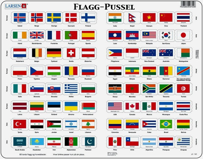 Memo-puslespill barn: Flagg , land og hovedsteder