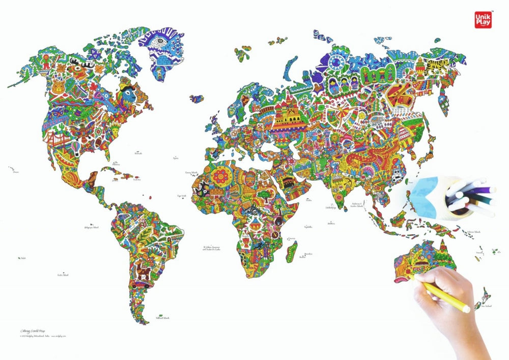 Verdenskart fargelegging i Mandala m/tusjer