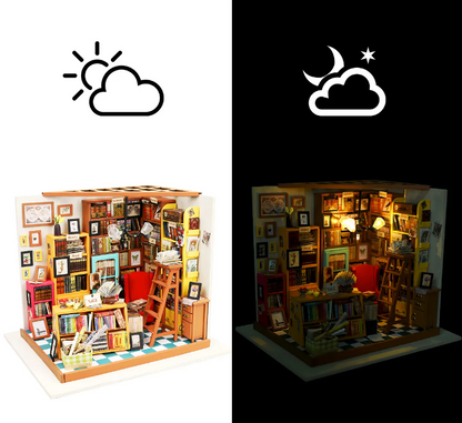 Robotime Hobbysett: Sams bokhandel miniatyr-dukkehus