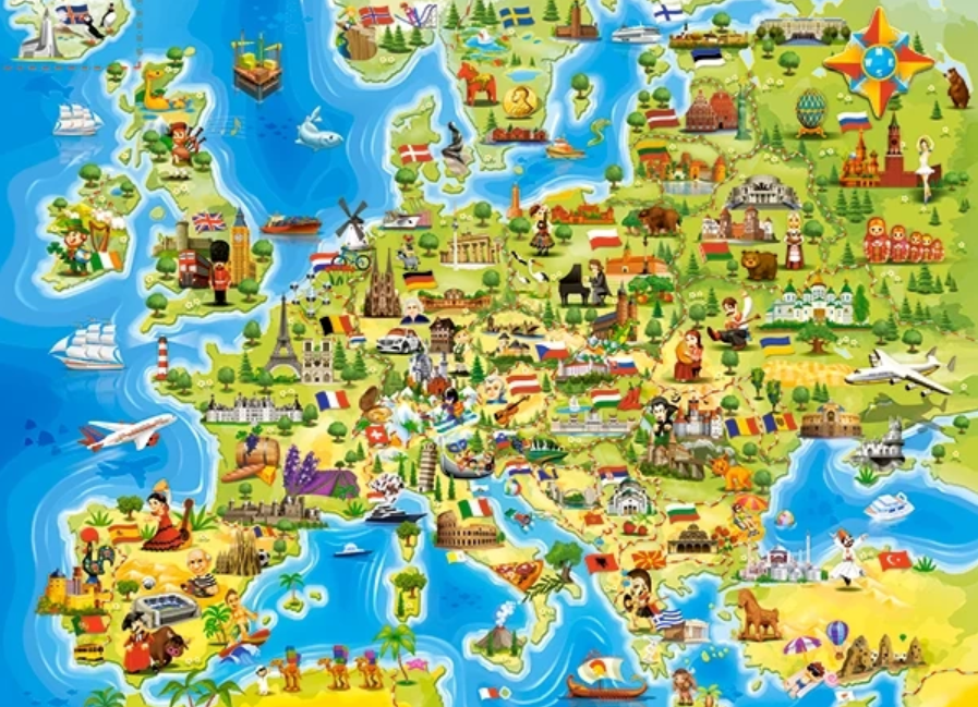 Castorland puslespill for barn: Kart over Europa med severdigheter 100 brikker