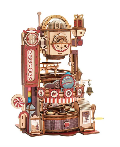 Robotime trebyggesett for voksne: Kulebane Sjokoladefabrikk