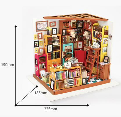 Robotime Hobbysett: Sams bokhandel miniatyr-dukkehus
