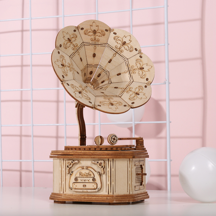 Rolife 3D puslespill av tre: Grammofon