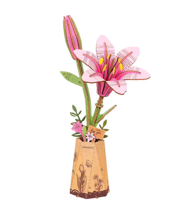 3D-puslespill av tre: Rosa lilje