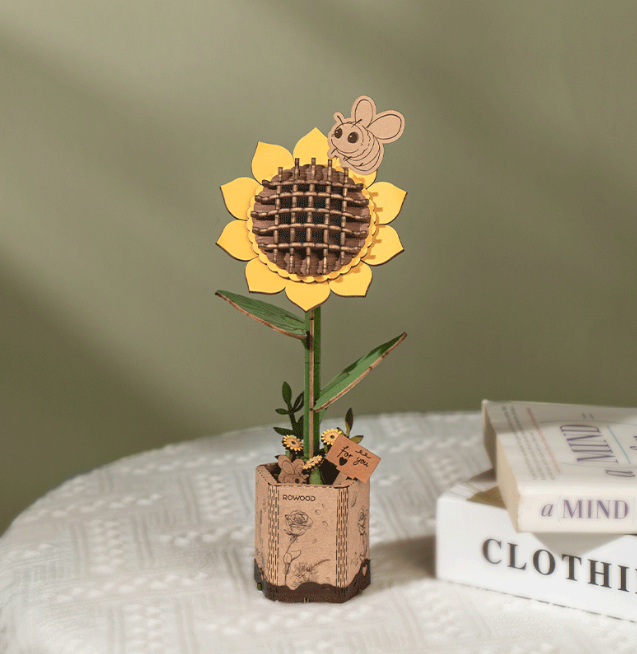 3D-puslespill av tre: Solsikke