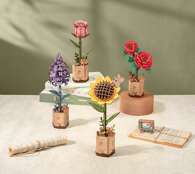 3D-puslespill av tre: Solsikke