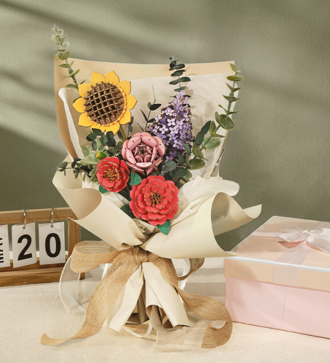 3D-puslespill av tre: Solsikke