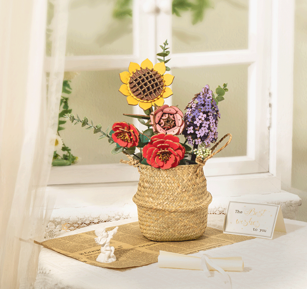 3D-puslespill av tre: Solsikke