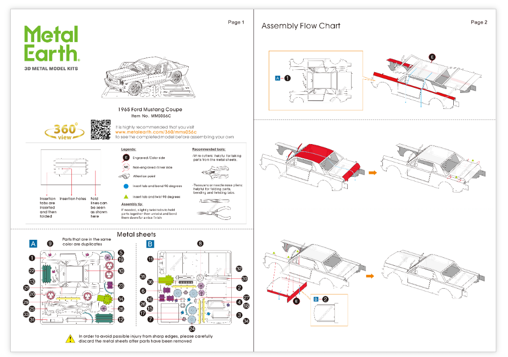 Byggesett metall for voksne: Ford Mustang Coupe Red 1965
