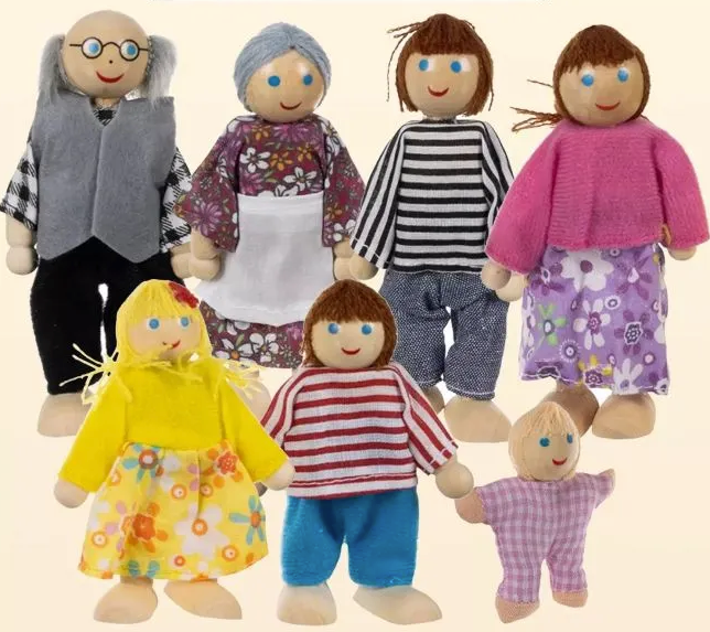 Dukkefamilie med fleksible ledd