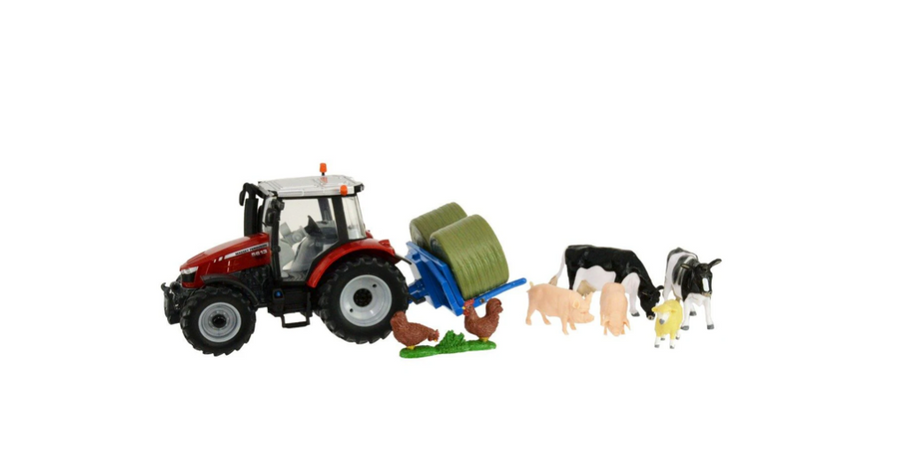 Britains Massey Ferguson 5612 traktor med dyr og rundballer 1:32