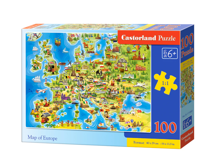 Castorland puslespill for barn: Kart over Europa med severdigheter 100 brikker
