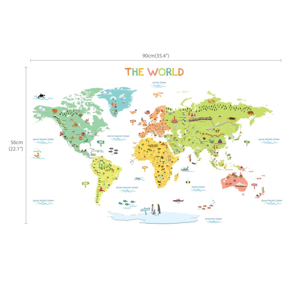 Wallstickers barnerom Fargerikt verdenskart