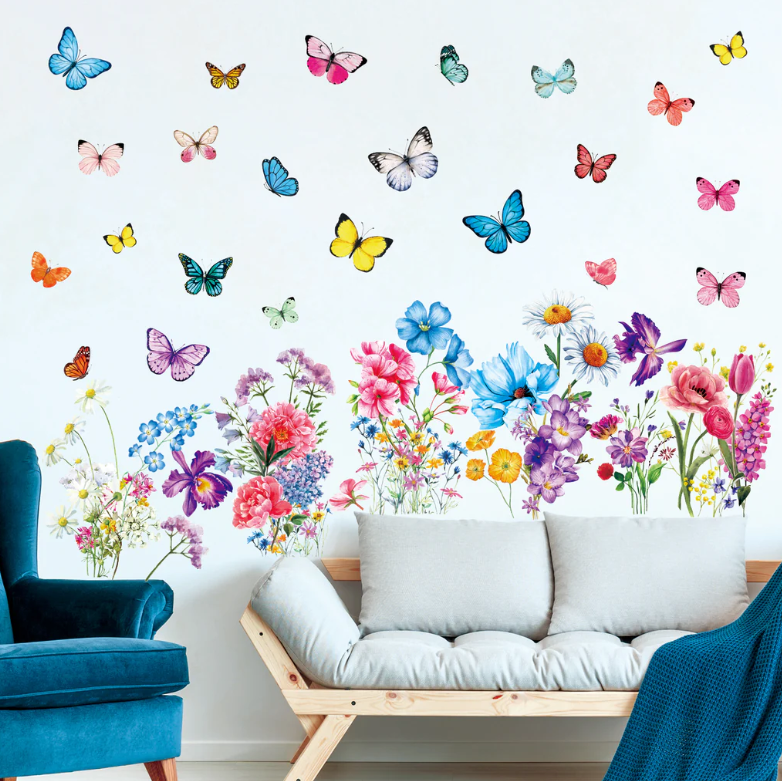 Wallstickers Blomster og sommerfugler