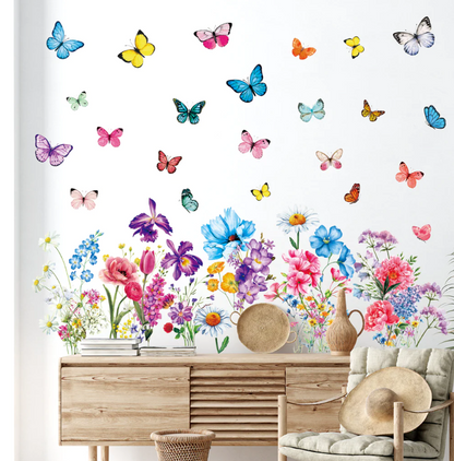 Wallstickers Blomster og sommerfugler