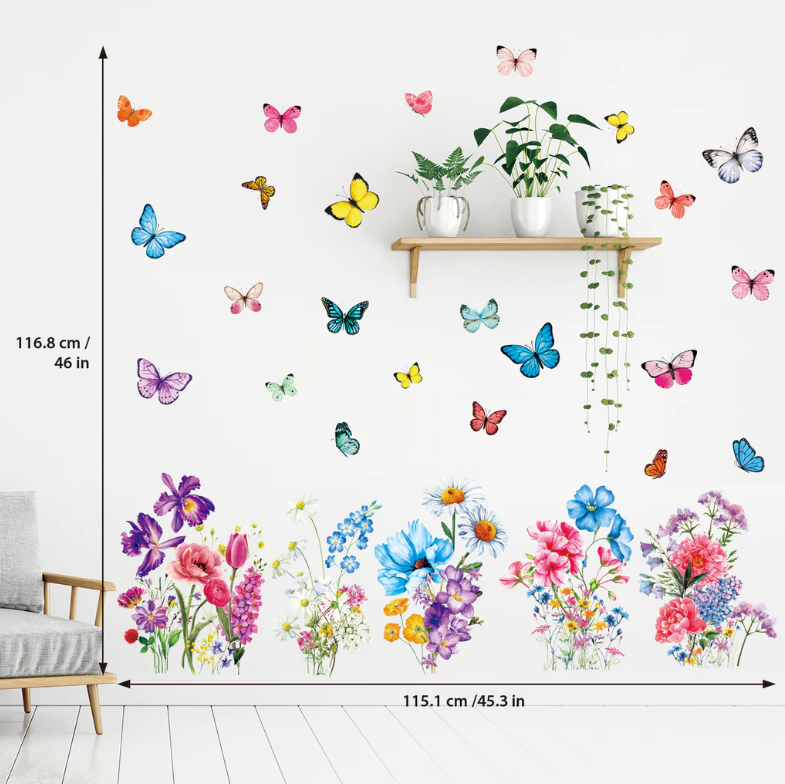 Wallstickers Blomster og sommerfugler