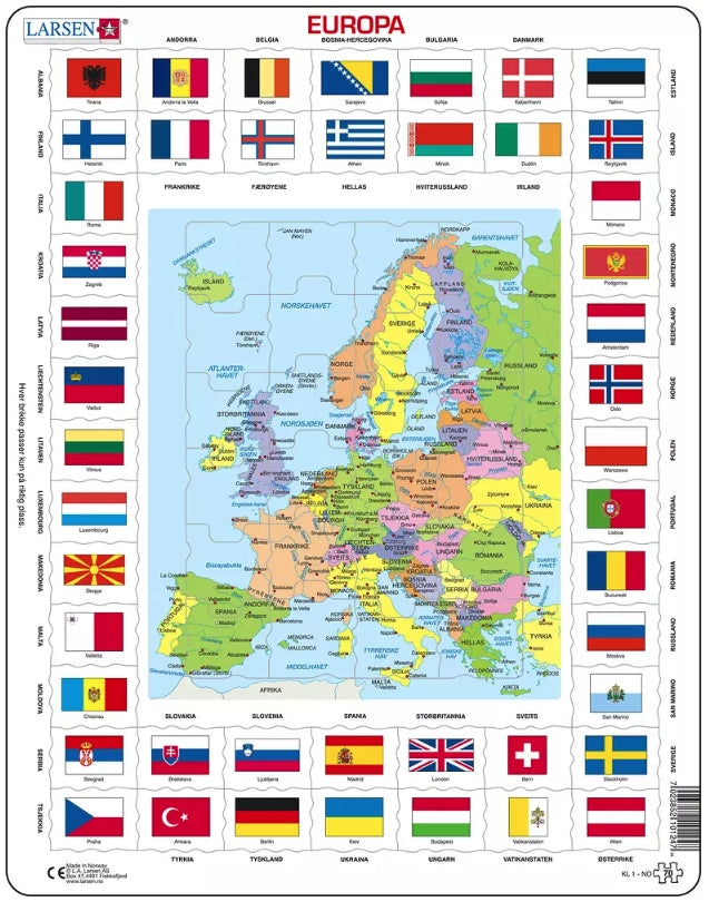 Puslespill barn: Europa med flagg