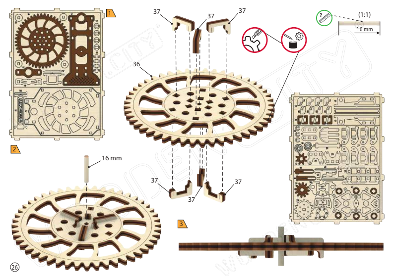 Wooden City byggesett av tre: V8-motor med bevegelige deler