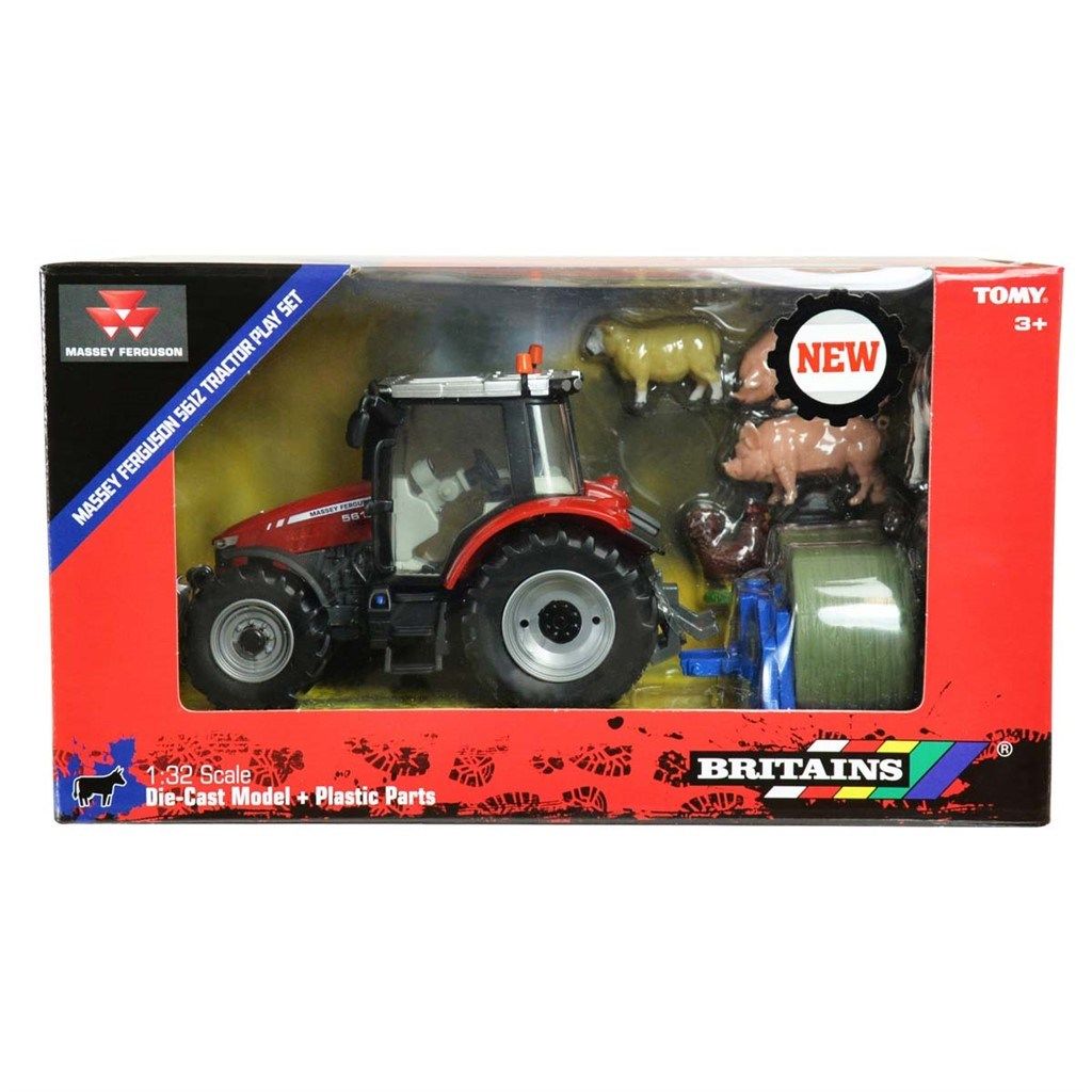 Britains Massey Ferguson 5612 traktor med dyr og rundballer 1:32