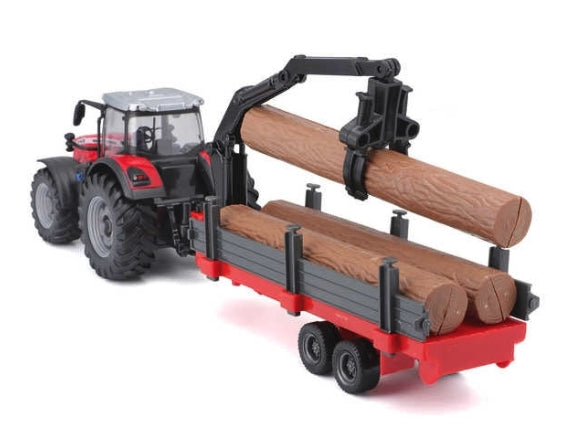 Bburago Massey Ferguson 8740S traktor med tømmerhenger