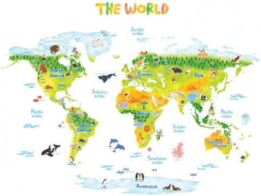 Wallstickers barnerom Stort verdenskart med dyr