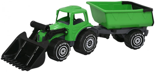 Plasto traktor med frontlaster og vogn